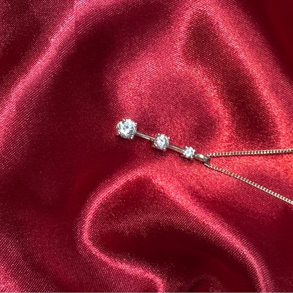 Sterling Silver Drop Pendant Necklace 3-Stone CZ - Picture 5 of 9